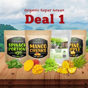 Organic Super Green Deal 1 - (Org Spinach 600g, Org Celery 600g, Org Mango 1kg, Org Pineapple 1kg)