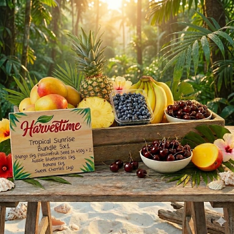 Tropical Sunrise Bundle 5×1 (Mango 1kg, Pineapple 1kg, Aussie Blueberries 1kg, Banana 1kg, Sweet Cherries 1kg)