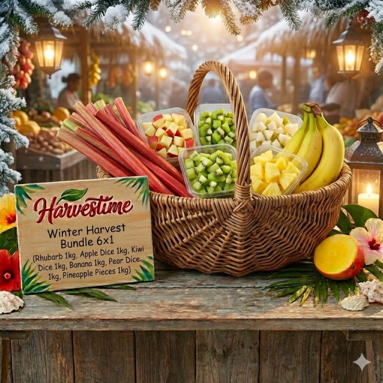 Winter Harvest Bundle 6×1 (Rhubarb 1kg, Apple Dice 1kg, Kiwi Dice 1kg, Banana 1kg, Pear Dice 1kg, Pineapple Pieces 1kg)